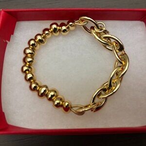 Talbots Gold Stretch Bracelet: Beads and Chain Link